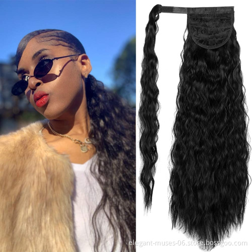 Long Natural Wave Ponytails Clip In Synthetic Pony Tail Heat Resistant Fiber Hair Extension Wrap Round Hairpiece